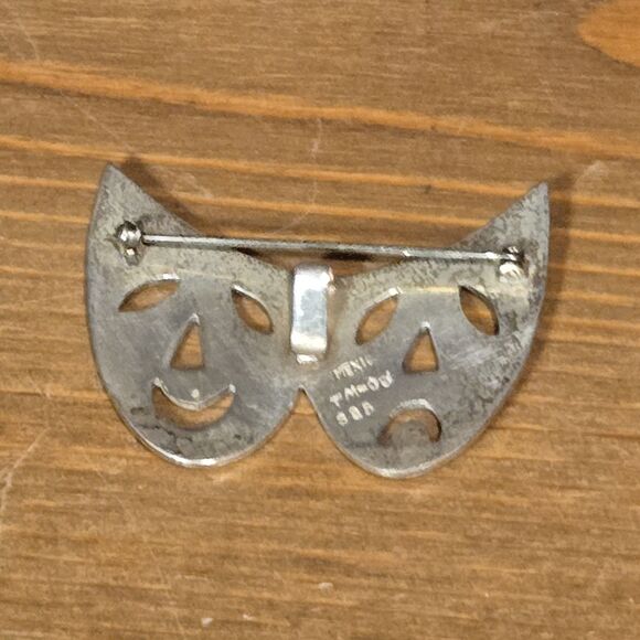 Comedy Tragedy Theater Masks Brooch Pin And Pendant, Mexico 925 Sterling Silver - Picture 6 of 9
